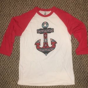 Red and white baseball tee